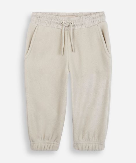 calça jogger infantil de fleece cós elástico bege