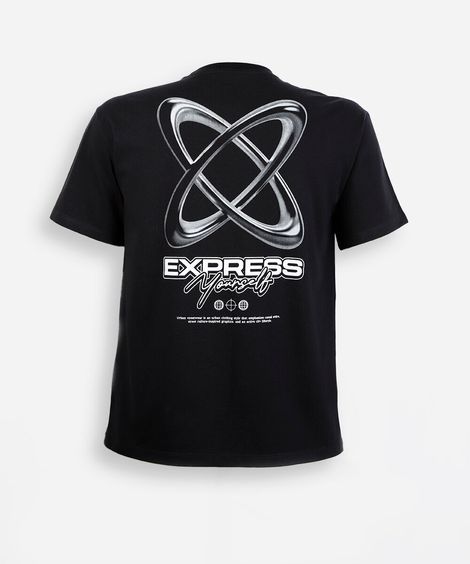 camiseta juvenil de algodão manga curta estampada preta