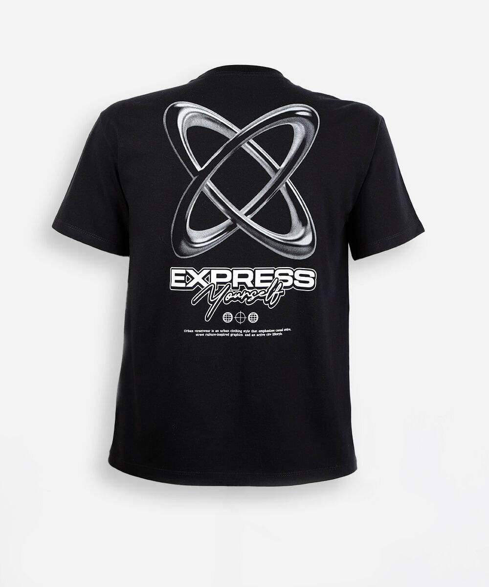 camiseta juvenil de algodão manga curta estampada preta