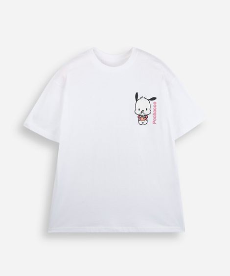 camiseta infantil de algodão manga curta pochacco off white