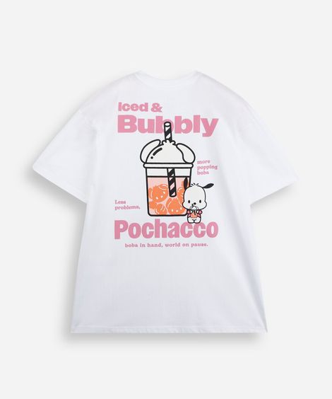 camiseta infantil de algodão manga curta pochacco off white