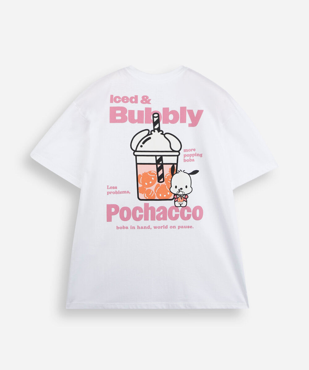 camiseta infantil de algodão manga curta pochacco off white