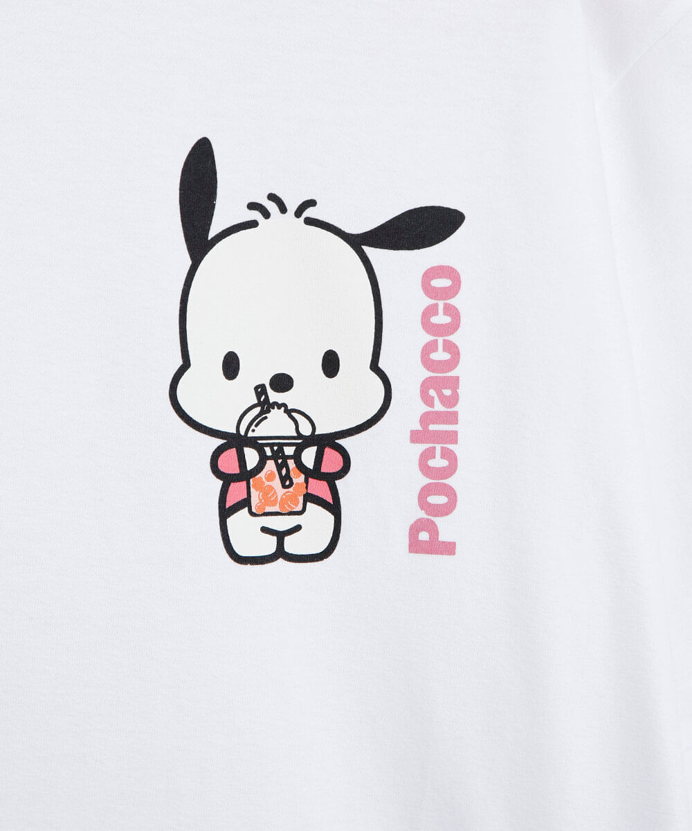 camiseta infantil de algodão manga curta pochacco off white