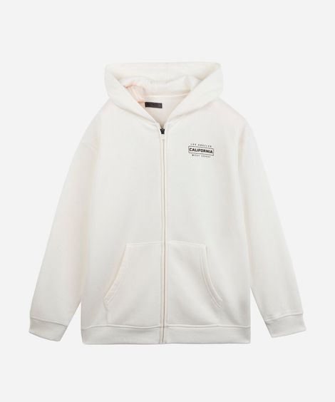 jaqueta juvenil de moletom com capuz estampada off white