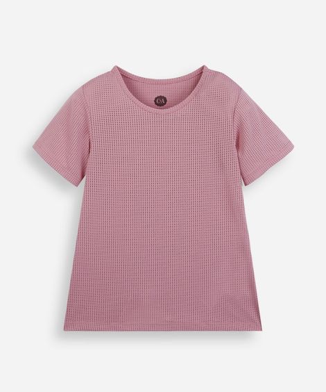 camiseta esportiva infantil manga curta com fenda rosa