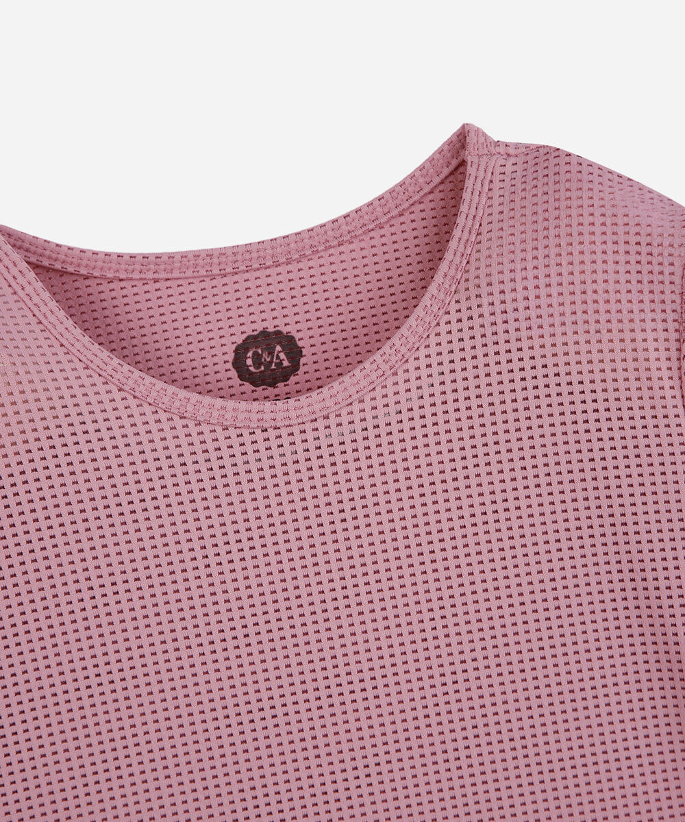 camiseta esportiva infantil manga curta com fenda rosa