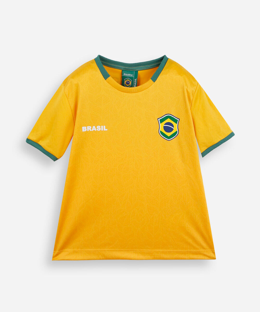 camiseta esportiva infantil manga curta brasil amarela