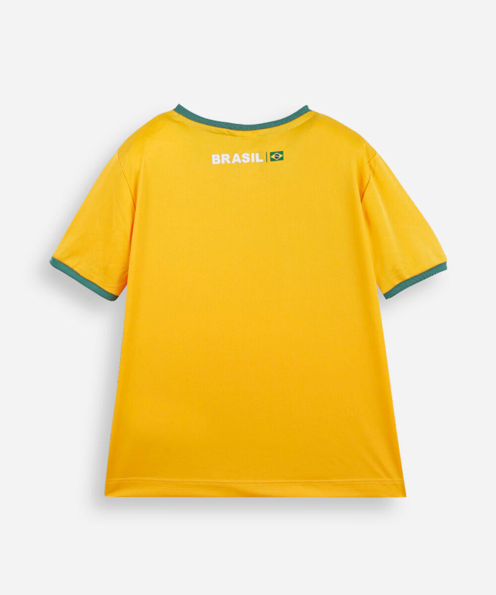 camiseta esportiva infantil manga curta brasil amarela