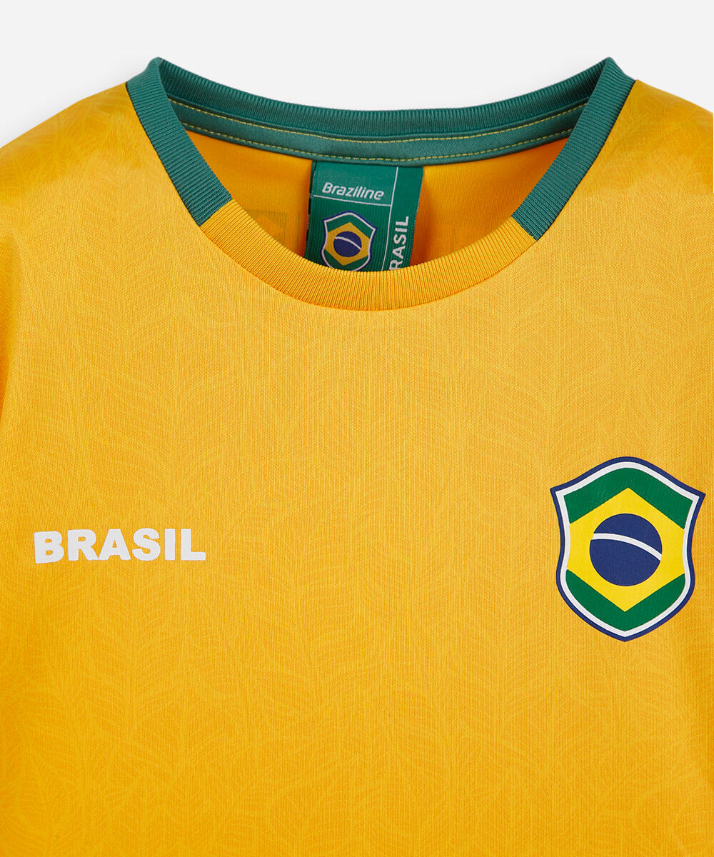 camiseta esportiva infantil manga curta brasil amarela