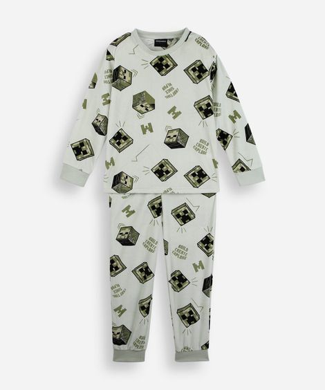 pijama longo infantil de plush minecraft verde