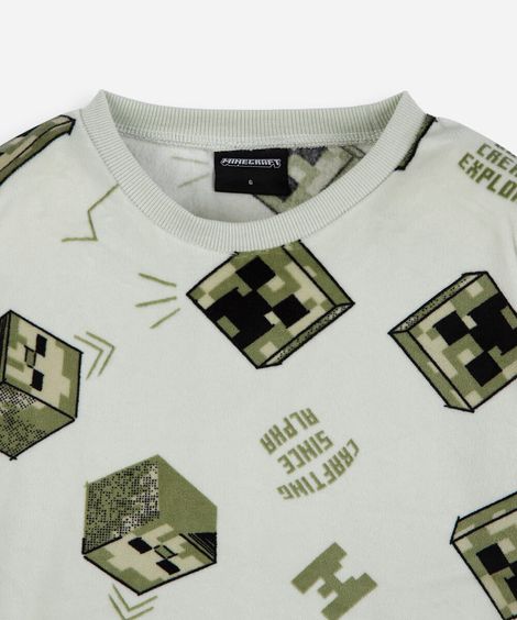 pijama longo infantil de plush minecraft verde