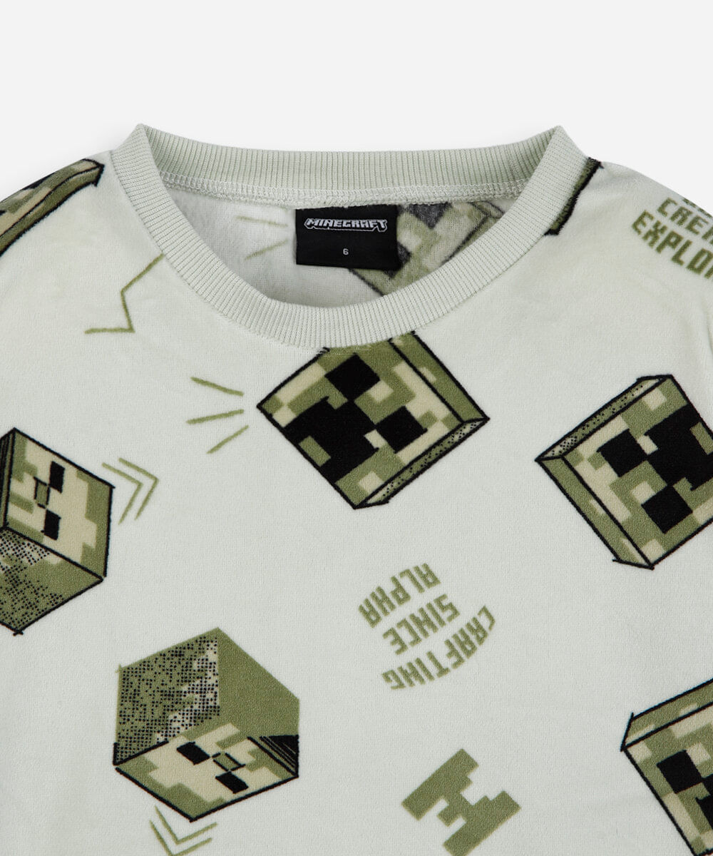 pijama longo infantil de plush minecraft verde