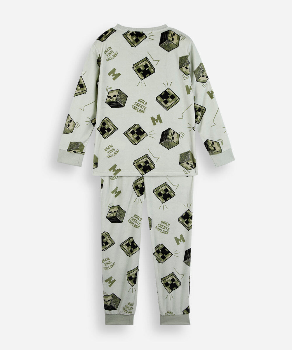 pijama longo infantil de plush minecraft verde