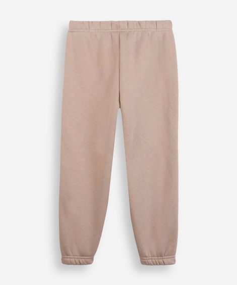 calça jogger infantil de moletom com laços bege