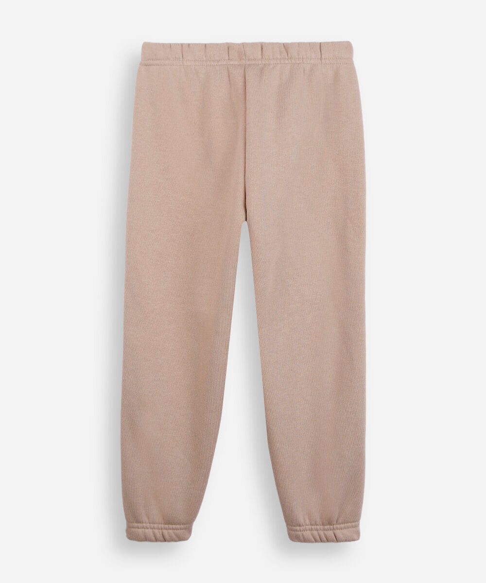 calça jogger infantil de moletom com laços bege
