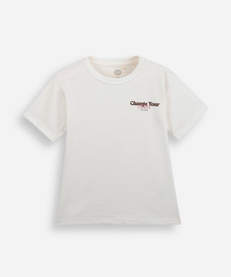 camiseta infantil estampa escrita bege
