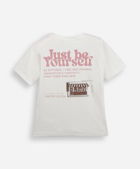 camiseta infantil estampa escrita bege