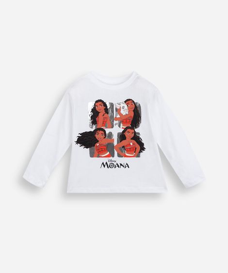 camiseta infantil de algodão manga longa moana off white