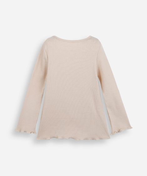 blusa infantil de algodão manga longa com bordado bege