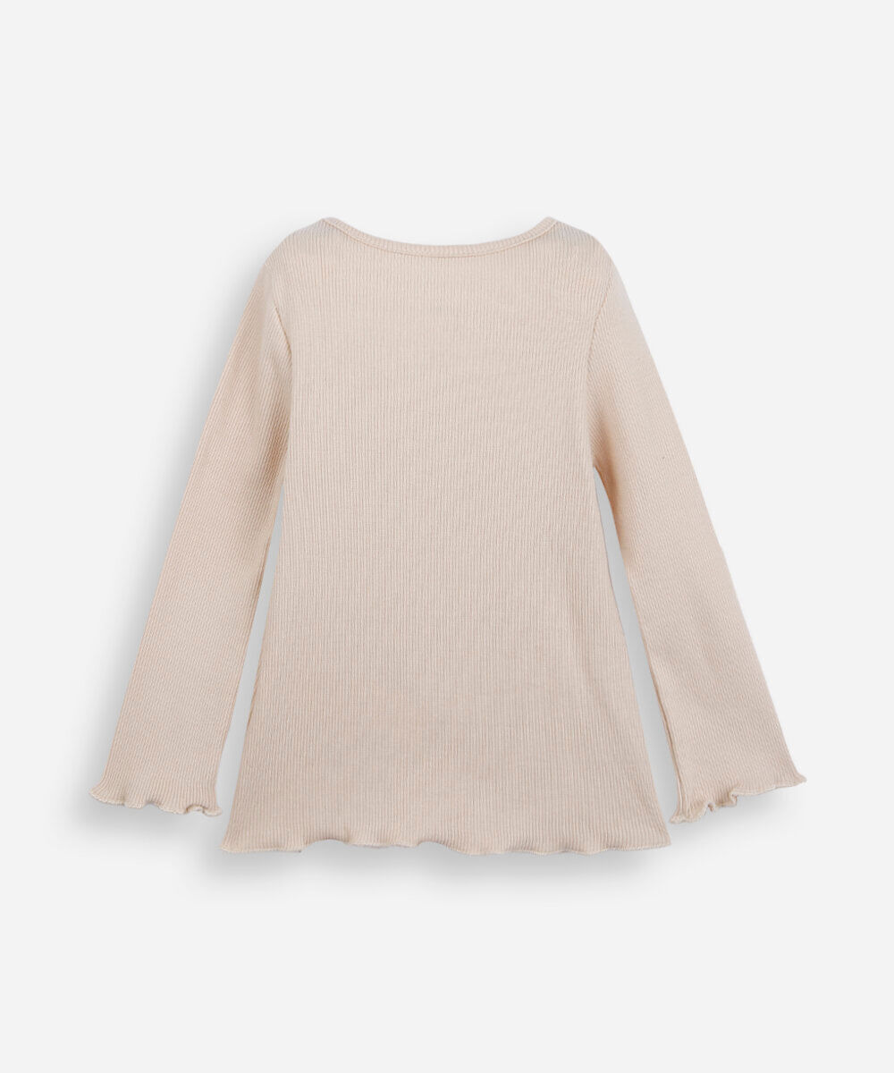 blusa infantil de algodão manga longa com bordado bege