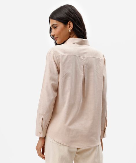 camisa feminina de algodão manga longa bege