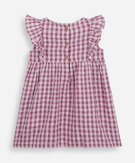 vestido infantil de algodão com babado xadrez colorido