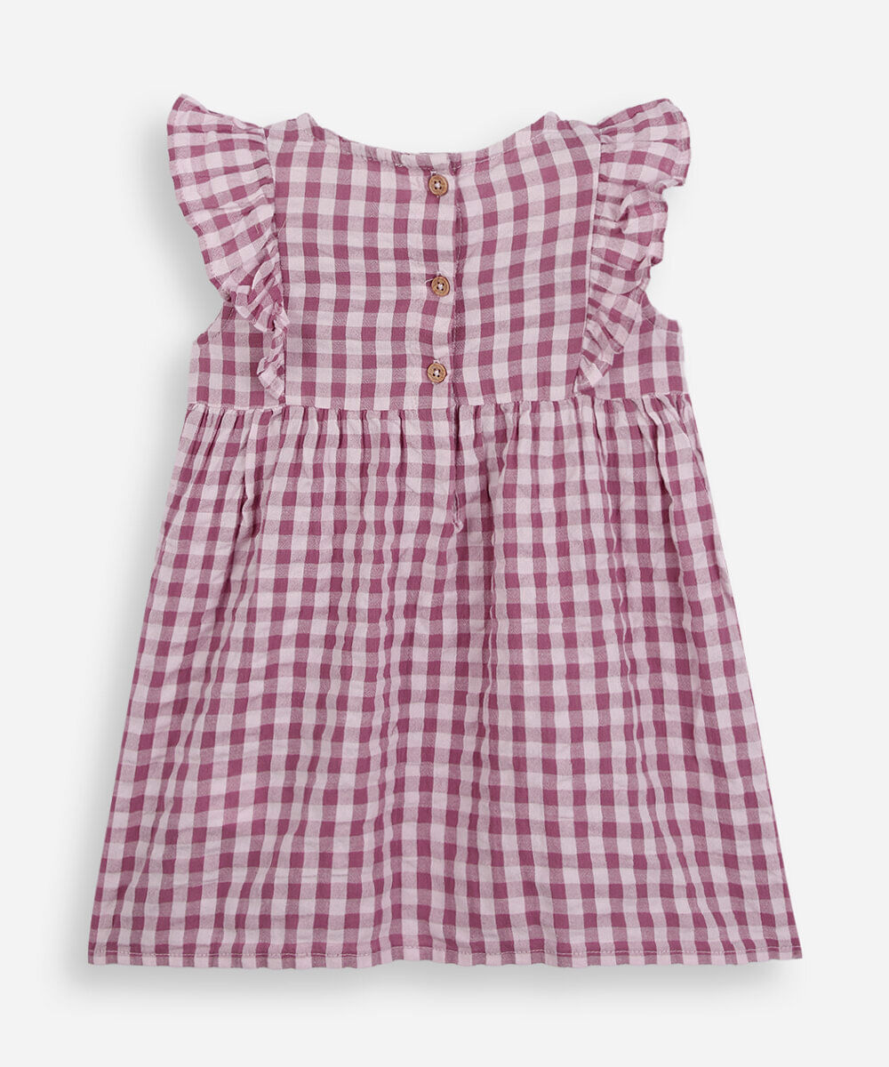 vestido infantil de algodão com babado xadrez colorido