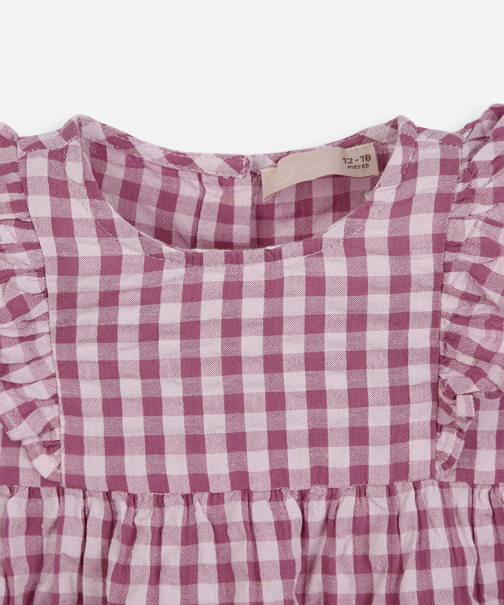 vestido infantil de algodão com babado xadrez colorido
