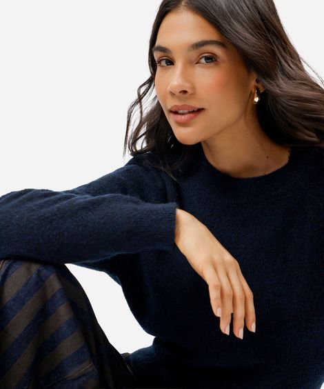 suéter de tricot manga longa básico off white
