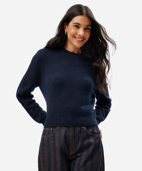 suéter de tricot manga longa básico off white