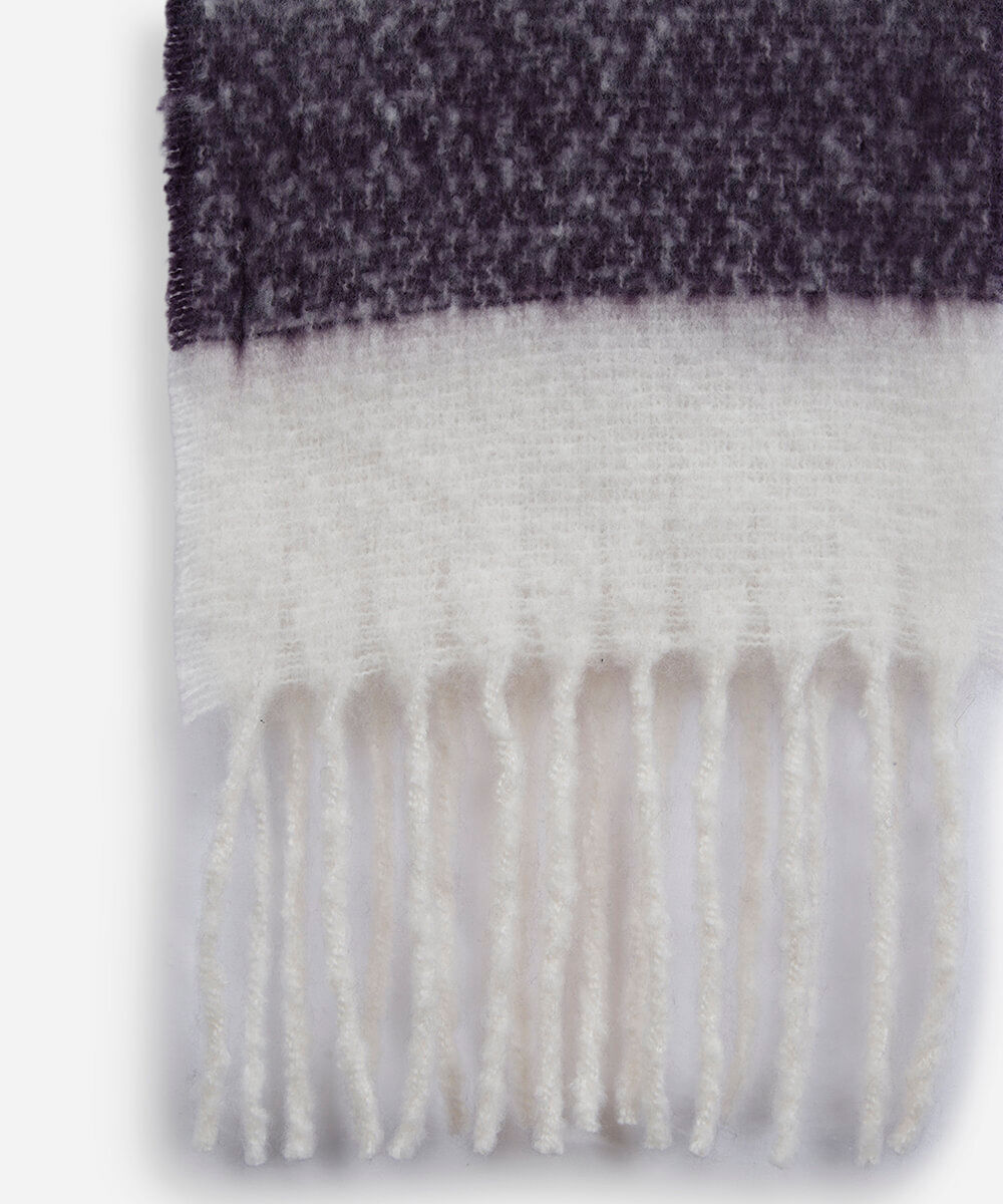 cachecol de tricot felpado com franjas listrado colorido