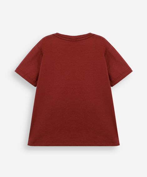 camiseta infantil de algodão manga curta com bolso estampada vermelha