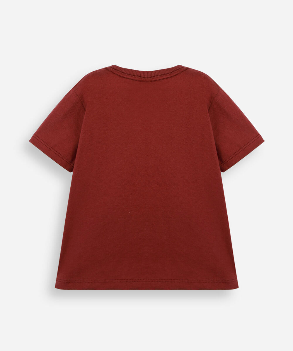 camiseta infantil de algodão manga curta com bolso estampada vermelha