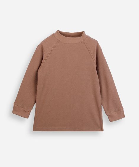 blusa infantil com algodão manga longa canelada bege