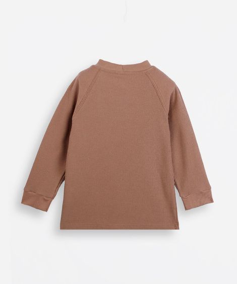 blusa infantil com algodão manga longa canelada bege