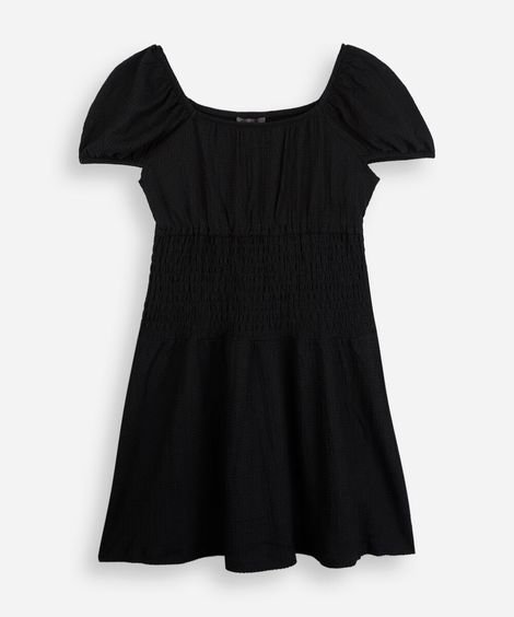 vestido juvenil com lastex manga curta preto