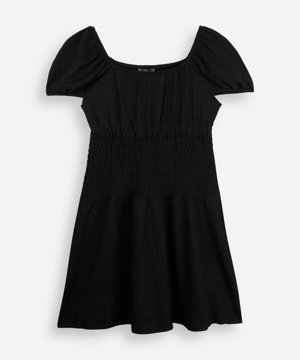 vestido juvenil com lastex manga curta preto