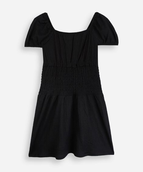vestido juvenil com lastex manga curta preto