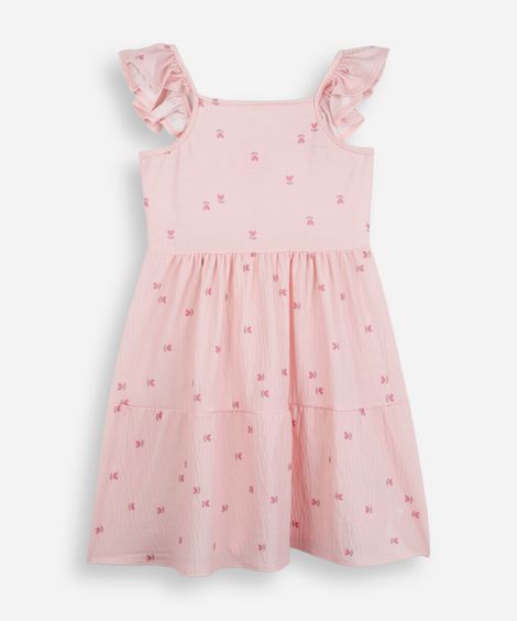 vestido infantil com recorte floral rosa