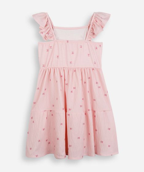 vestido infantil com recorte floral rosa