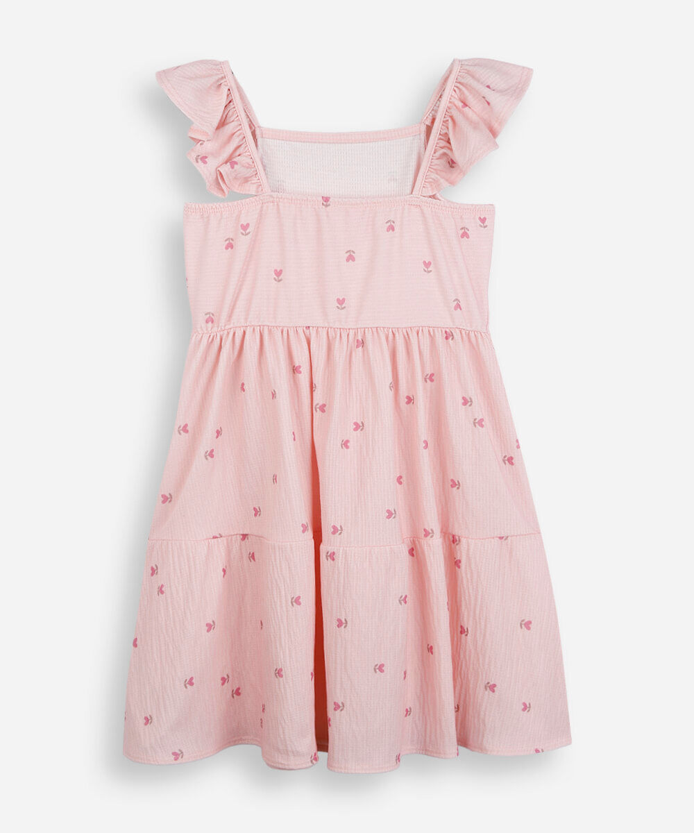 vestido infantil com recorte floral rosa