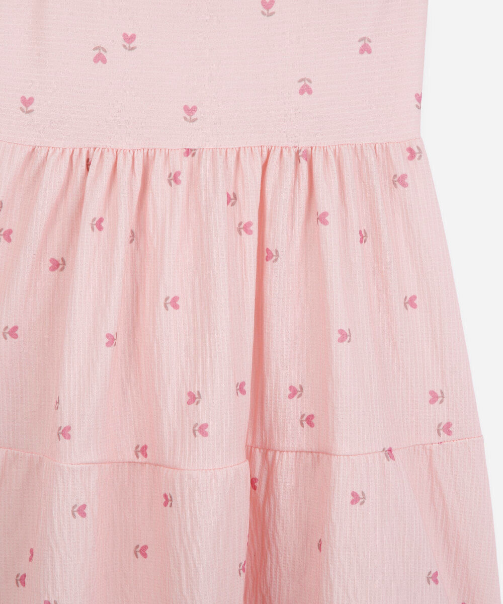 vestido infantil com recorte floral rosa