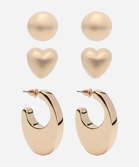 kit de 3 brincos dourado