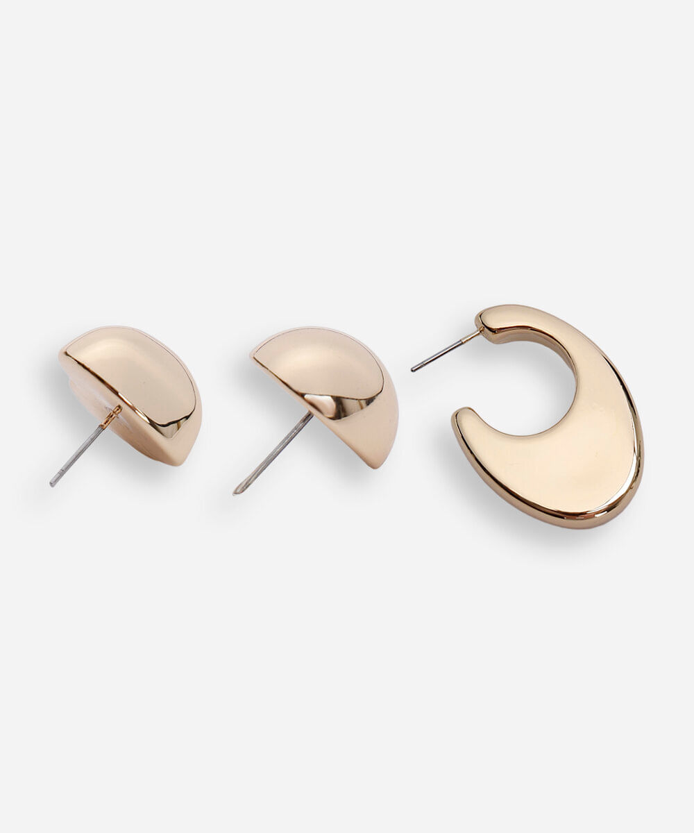 kit de 3 brincos dourado