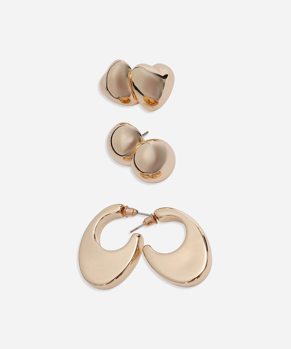 kit de 3 brincos dourado