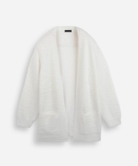 cardigan juvenil de tricot com bolsos texturizado off white