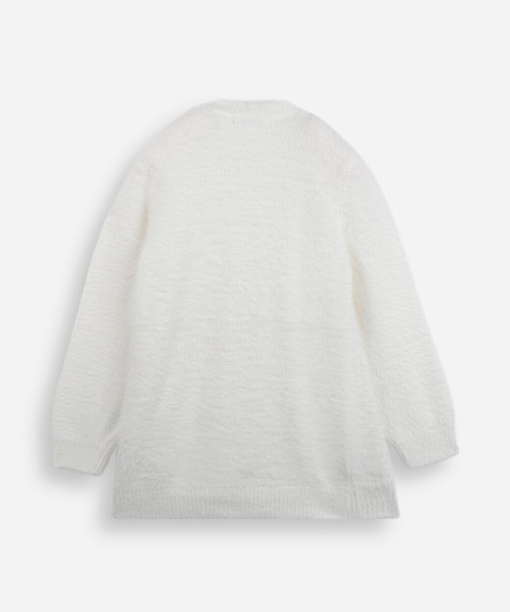 cardigan juvenil de tricot com bolsos texturizado off white