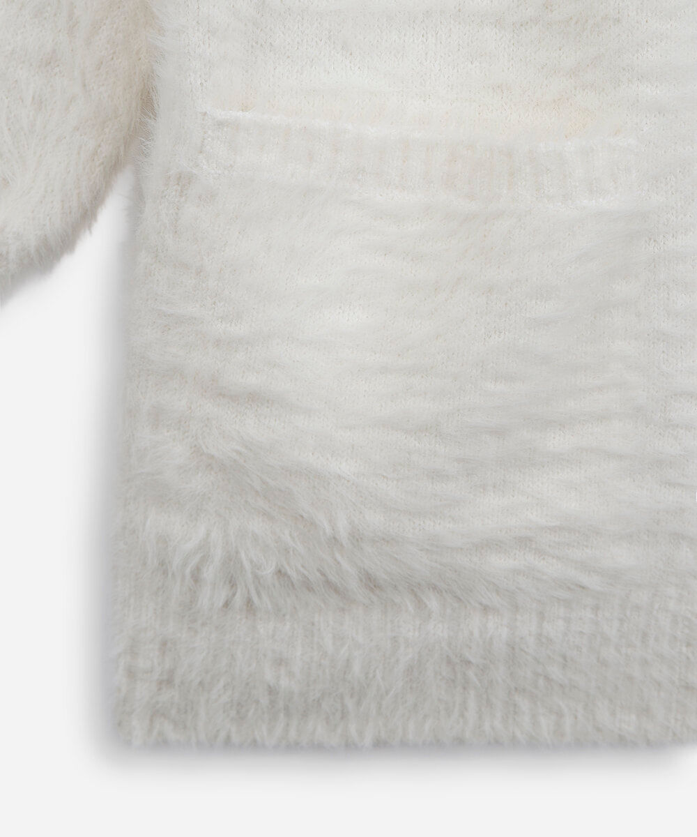 cardigan juvenil de tricot com bolsos texturizado off white