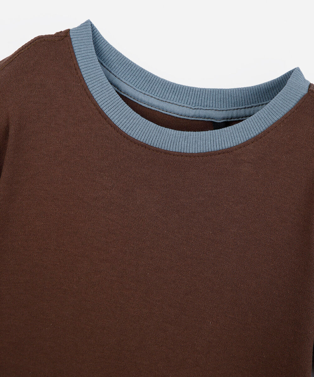 camiseta infantil de algodão manga curta marrom