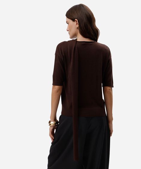 blusa feminina de tricot com gola manga curta marrom